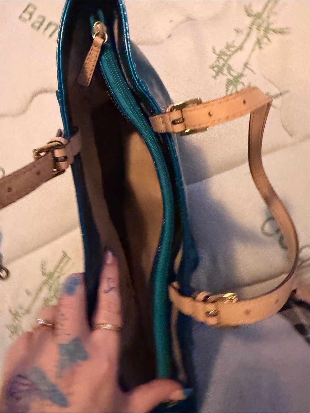 Michael Kors Teal Shoulder Bag with Tan Straps